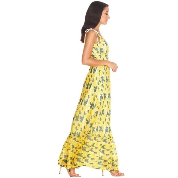 Dress the Population Sunny Floral Embroidery Tiered Dress Canary Yellow Small - Picture 2 of 12